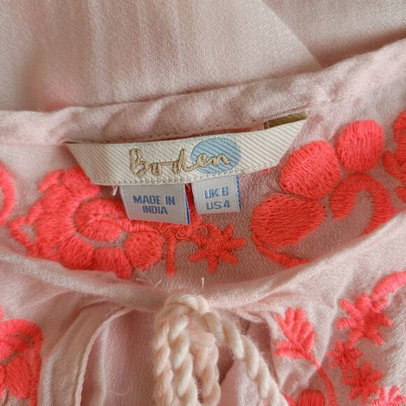 Boden Swim Cover Up Dress Embroidered Pink Viscose V Neck Tassel Women 4 - Picture 9 of 11